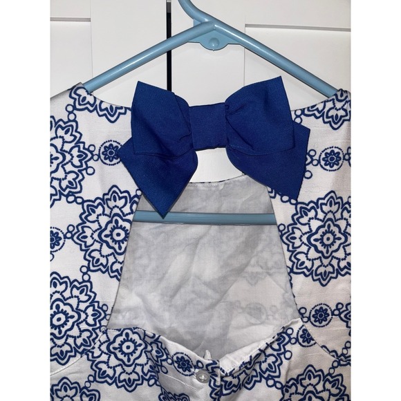 Janie & Jack Blue White Geometric Print Sleeveless Dress With Bow Accent sz 12 - Picture 4 of 6